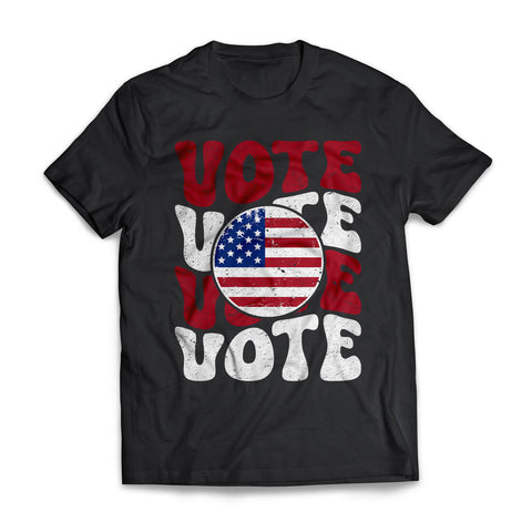 VOTE Retro Button US Presidential Election T-shirt for Republicans Democrats