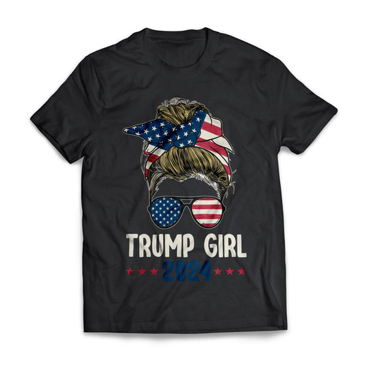 Trump Girl 2024 Messy Bun US Presidential Election T-shirt for Republicans